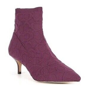 Coach Jade Signature Logo Knit Stretch Sock Bootie In Deep Berry Sz 6.5 New